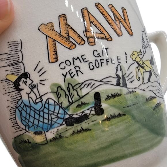 VTG "Maw Come Get Yer Coffee!" Hillbilly Farmer Plowing Scene Ceramic Coffee Mug - Picture 2 of 6